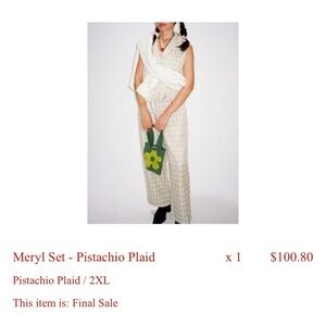 NWT Lisa Says Gah two-piece Meryl Set in Pistachio Plaid. Size 2XL.